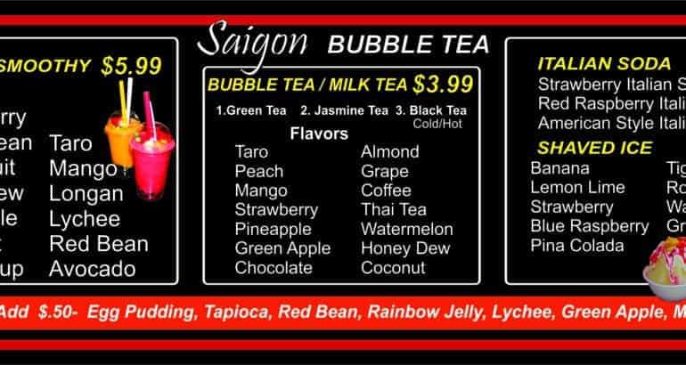 Bubble Tea Menu