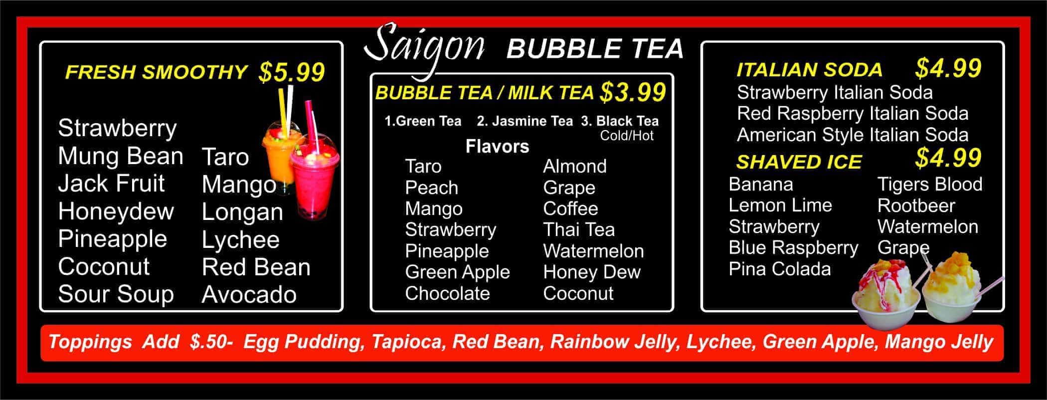 Bubble Tea Menu