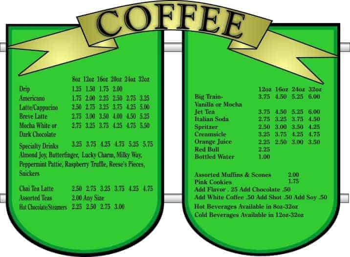 Coffee menu