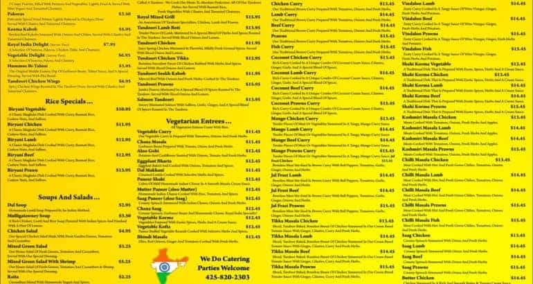 Indian Menu