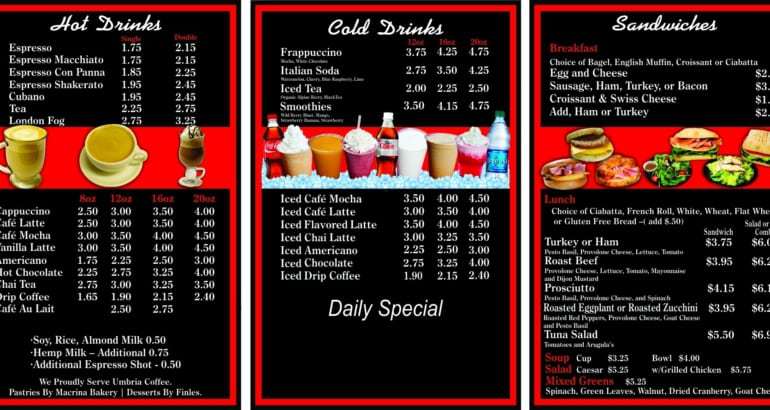 espresso menu 98133