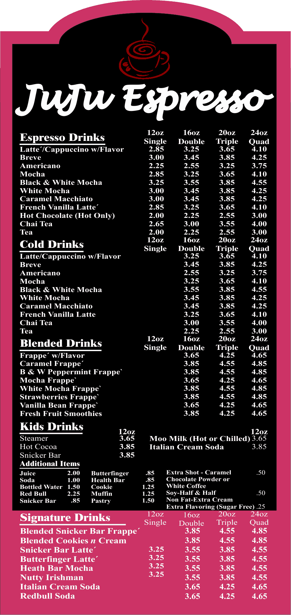 espresso menu 98133