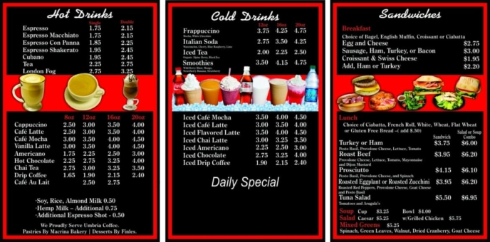 Specialty menus for the coffee industry Coffee Menus and sign boards
